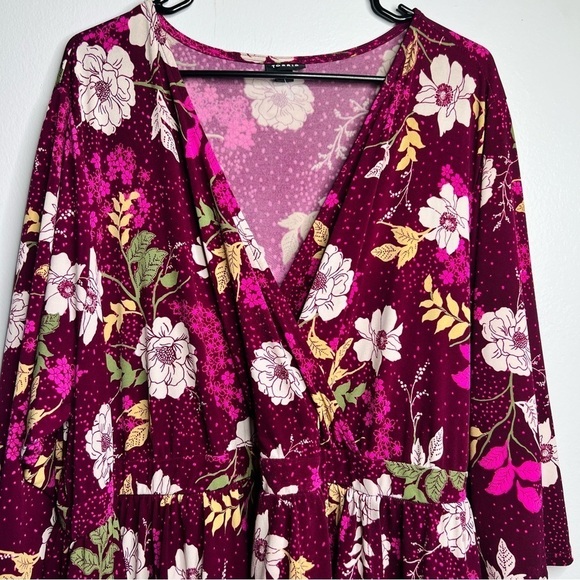 Torrid 4X Plum Floral Midi Dress V-Neck Stretch Waist Boho Chic - Picture 4 of 9